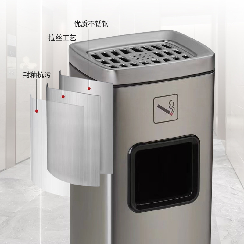 ホテルショッピングモールエレベーター口用ステンレスゴミ箱垂直灰皿ホテルロビーホール灰柱収納バケツ|undefined