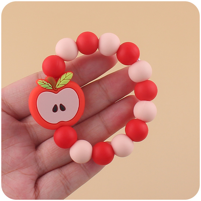 Nuevo bebé dibujos animados silicona Apple chupete cadena calmante bebé silicona mordedor pulsera juguete conjunto de dos piezas