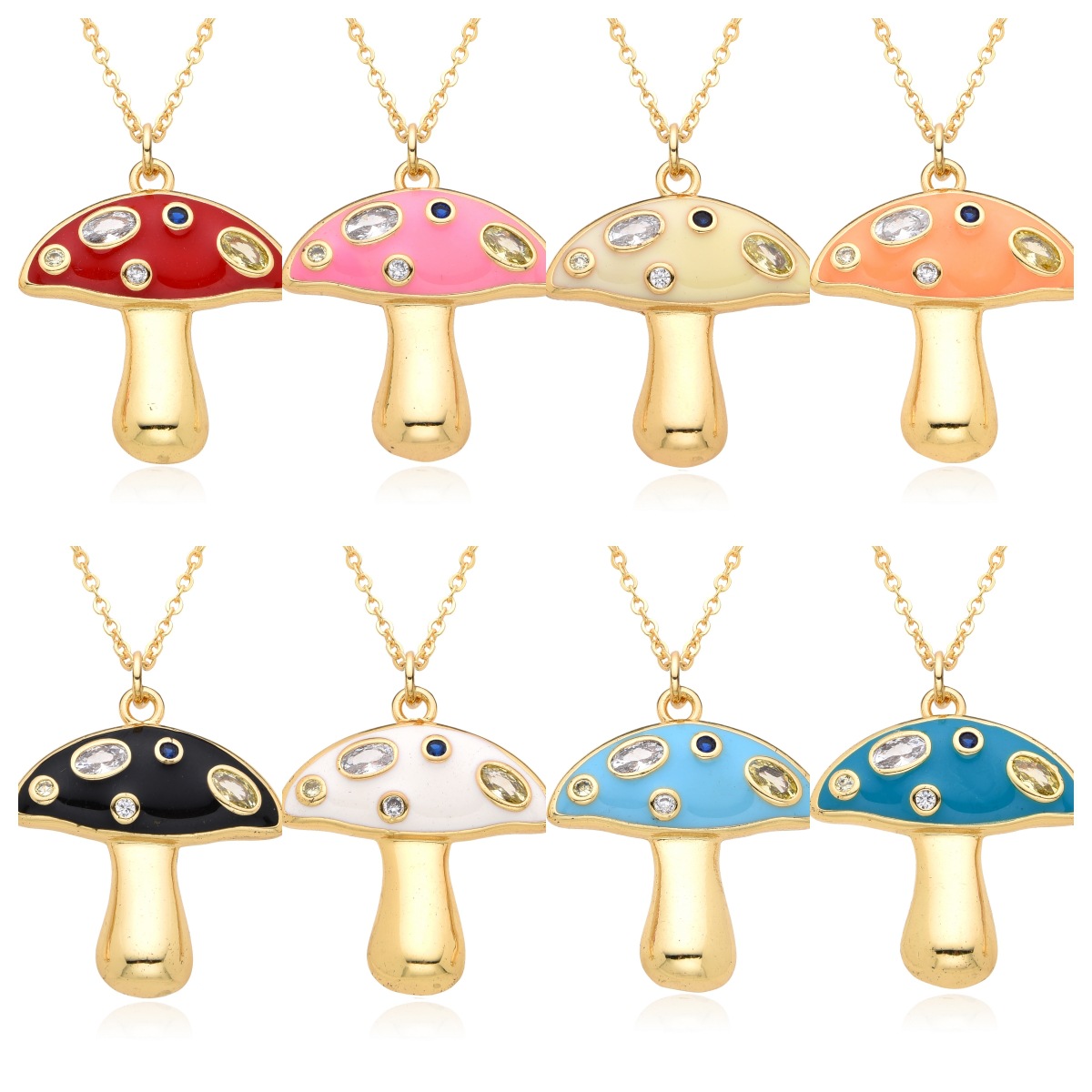 Copper Pendant Material Copper Inlay Mushroom Zircon Pendant Necklace