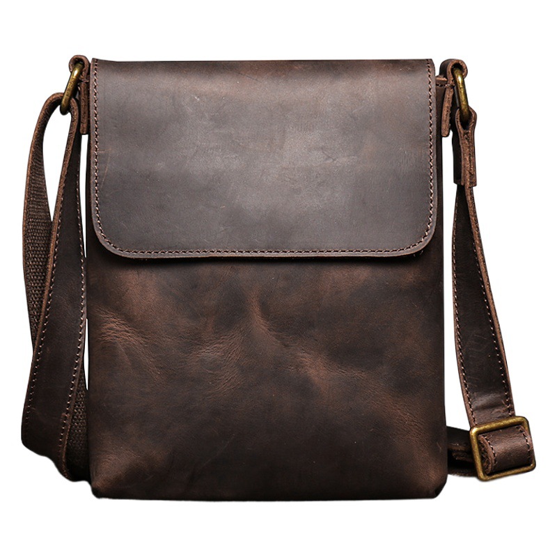 Entrega de una sola pieza Nueva retro Crazy Horse bolso de hombro del zurriago simple bolsa de mensajero bolso de los hombres de cuero genuino de gran capacidad bolsa de ipad