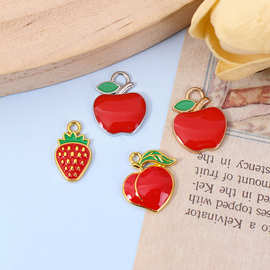 水果系列滴油合金饰品配件苹果草莓桃手工diy吊坠耳饰可爱配件