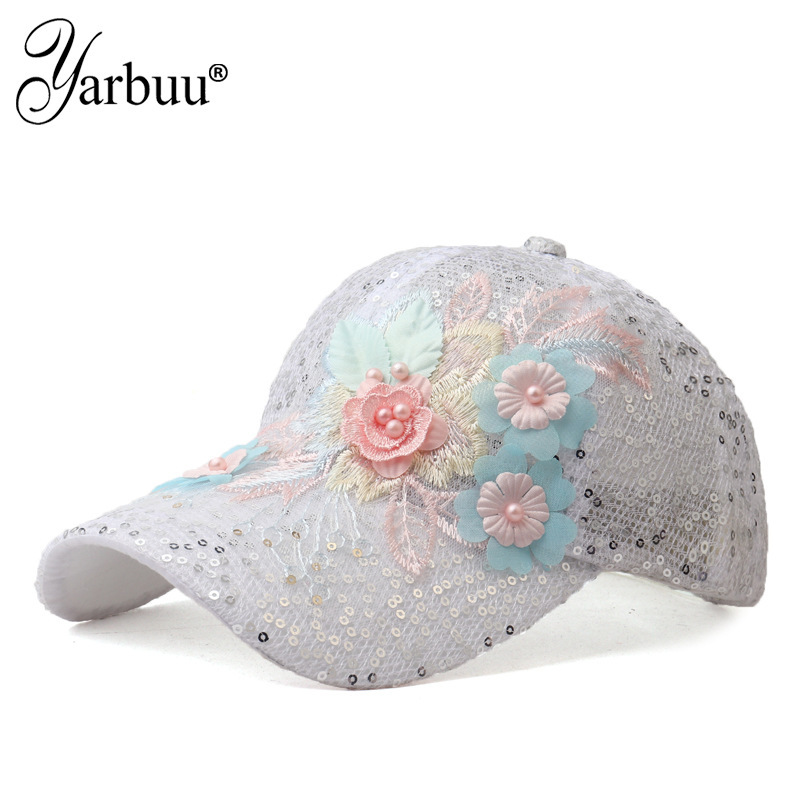 Summer Thin Lace Baseball Cap Sequin Mesh Cap Handmade Pearl Decal Breathable Sunshade Women's Hat