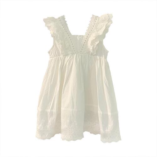 Ladies' Lace Dress  Summer White Princess Dress with Tank Top and Lining for Baby Girls