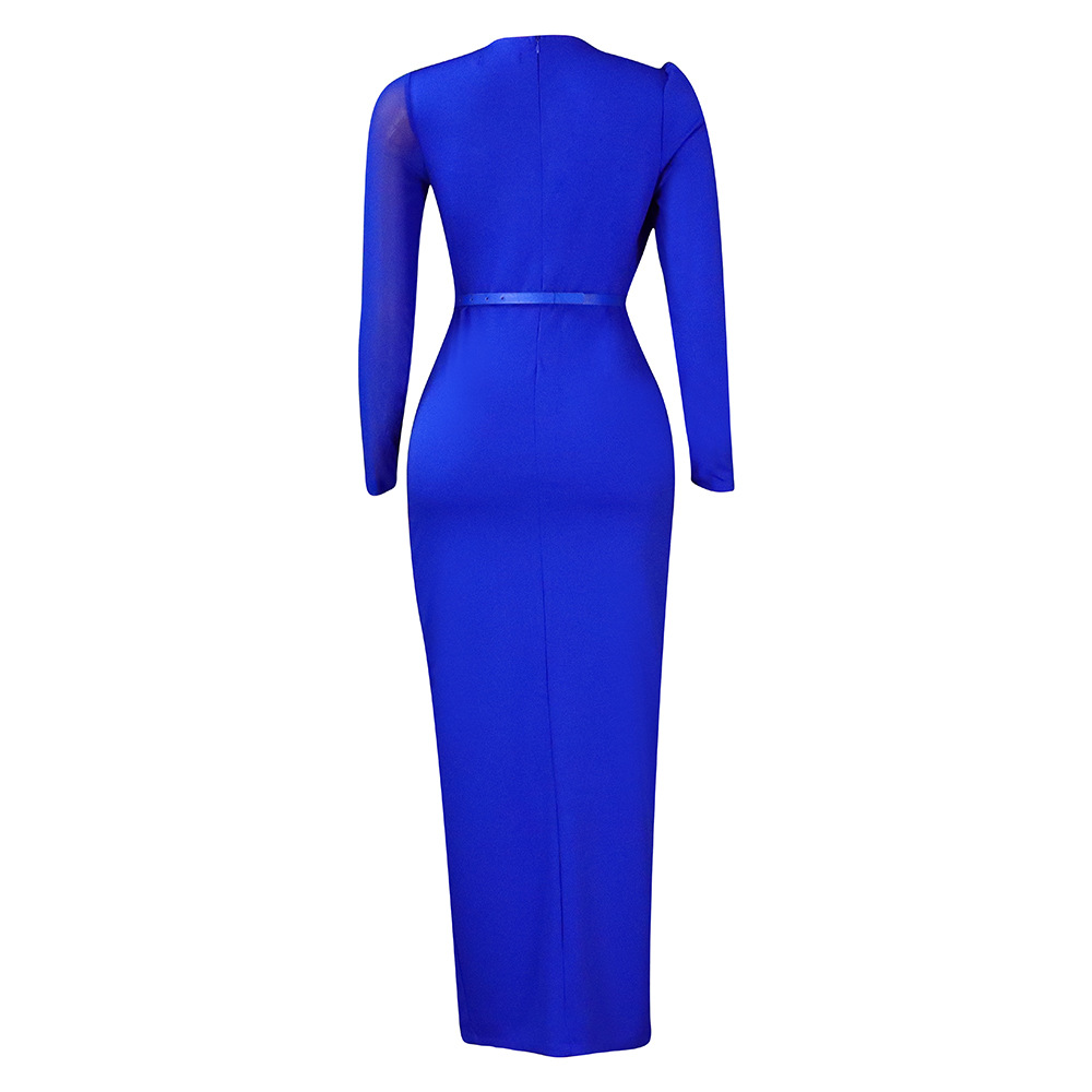 Damen Abendkleid Mit Langarm Und Mesh-einsatz Elegantes Festkleid_voghion.com