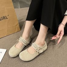 新品新品单鞋秋季新款温柔配裙子软底勃肯鞋仙女风豆豆鞋粉色驼色