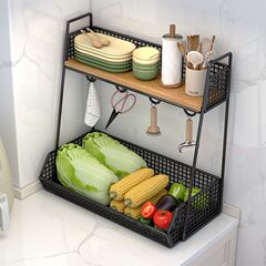 台所のテーブルの野菜のかごのショウガのネギのニンニクの物置棚の果物の野菜はデスクの多層の野菜の棚の多機能の野菜のかごを収納します。