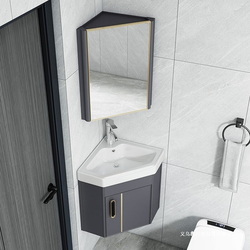 Small Triangular Bathroom Cabinet Wall-Mounted Corner Washbasin Bathroom Ceramic Integrated Washbasin Cabinet Set
