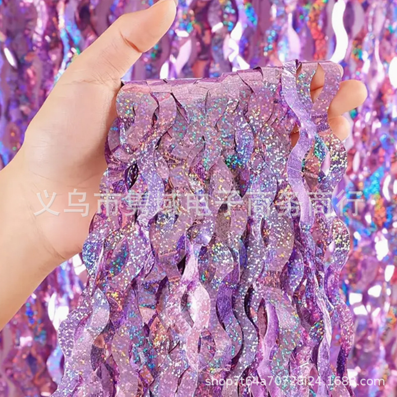 Nuevo cimitarra láser transfronteriza cortina de seda de lluvia cortina de seda de lluvia ondulada decoración de fondo fiesta de cumpleaños fotografía decoración de escena