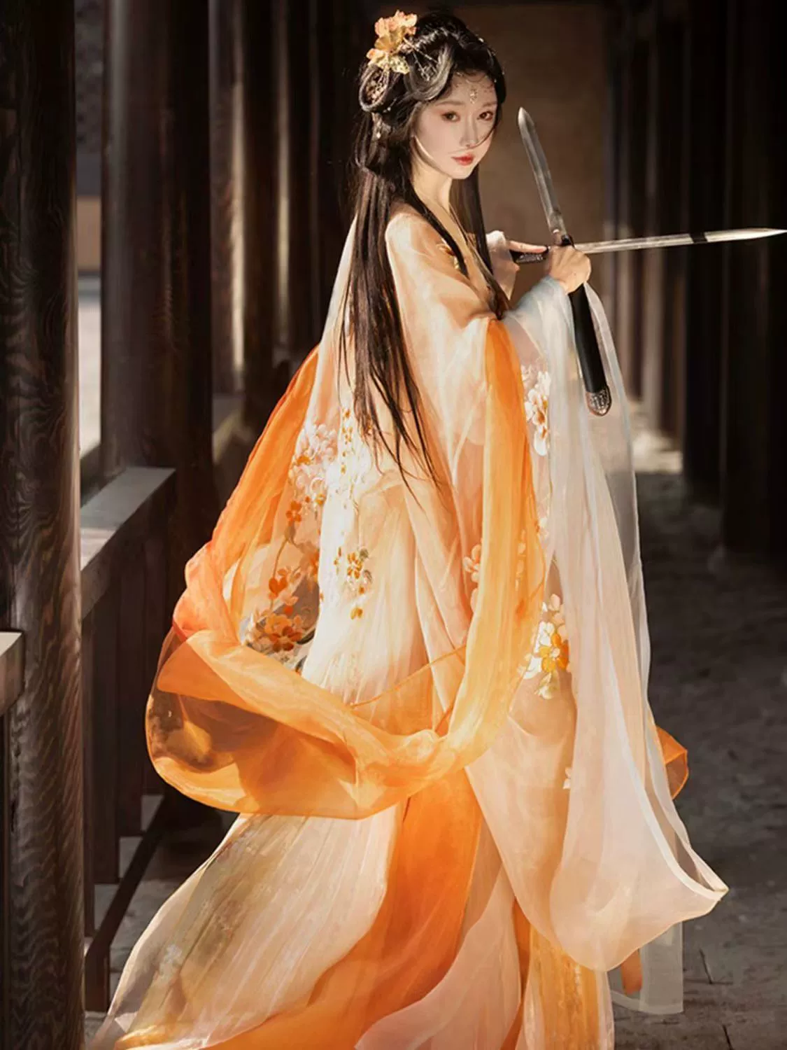 Оригинальный Hanfu женский нефритяный Сун Тан система одно полотно вышивка, грудь супер фея, плотная работа, вышивка большой рукав весна и лето комплект