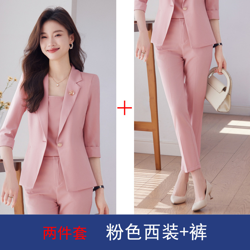 女性用夏の小さなブレザー、薄手で高級感のある七分袖、プロフェッショナルウェア、カジュアルなミッドスリーブスーツ、作業服|undefined