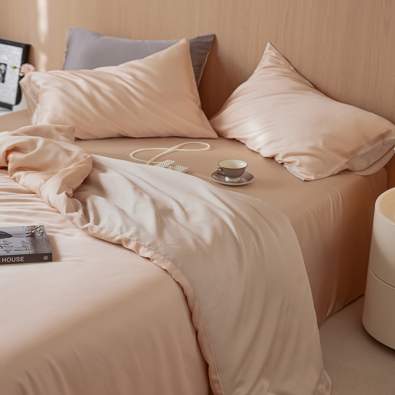 New high-grade solid color A 60s Lanjing Tencel four-piece set cool silky naked sleeping sheets quilt bedding