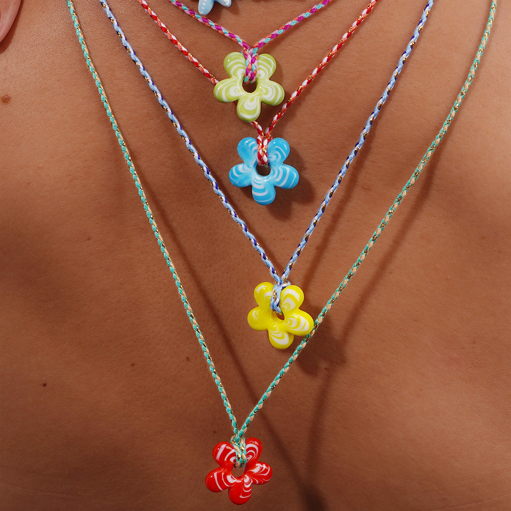 10g Weight glass Pendant Material Pendant Necklace Classification rope Chain Material Woven Chain Chain Type 1 Piece Quantity Holiday, Daily Occasion glass, rope Material Flower Pattern Women's Gender Plating Design Vintage Style, Classic Style Style Vintage Style Classic Style Flower Glass Rope Woven Chain Pendant Necklaces Wholesale 2