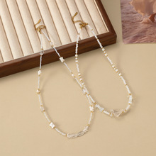 天然淡水珍珠静谧纯净感白贝透明天然石项链手工串珠锁骨链气质感