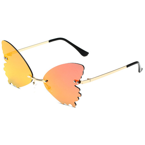 New personalized butterfly street photography sunglasses for women, colorful ocean film frameless sunglasses, European and American ins style glasses, cross-border