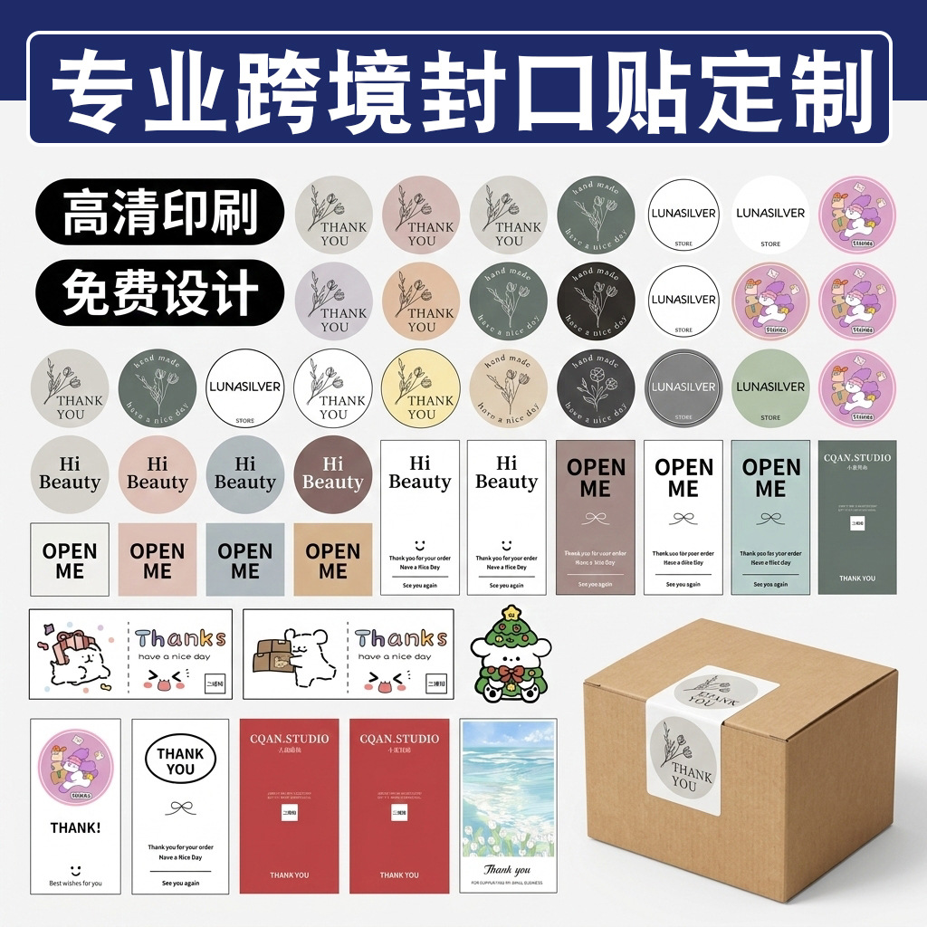 跨境封口贴纸定制优选不干胶标签贴纸标签贴转印贴纸水晶标定制