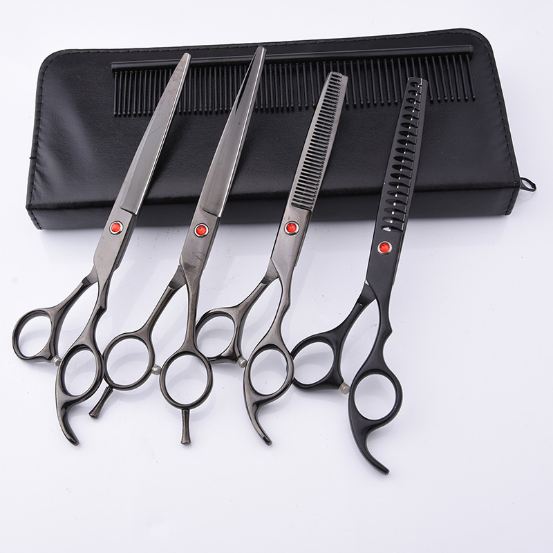 Directo de fábrica de acero inoxidable de 7 pulgadas para mascotas tijeras de belleza profesional de corte de pelo de perro tijeras curvas Teddy adelgazamiento tijeras traje