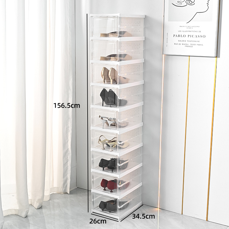 Caja de zapatos plegable sin instalación, caja de almacenamiento de zapatero de una pieza engrosada, armario de zapatos simple a prueba de polvo de plástico, armario de zapatos transparente de pared