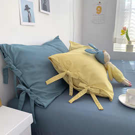 纯棉枕套奶油风混搭水洗棉一对装成人枕头家用枕芯内胆套约系带