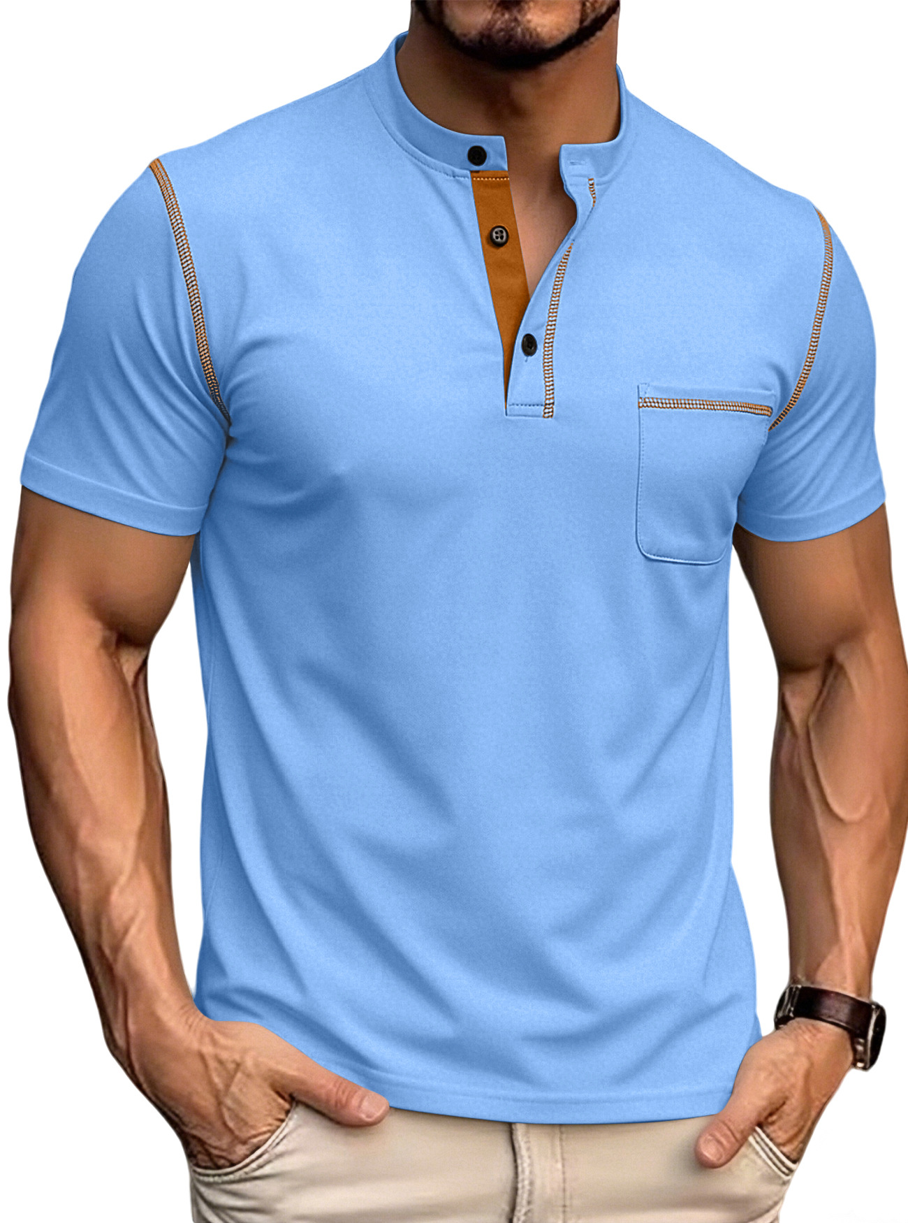 Verano nuevo Amazon hombre camiseta de manga corta estación independiente de comercio exterior transfronterizo rápido secado casual americano Henry polo