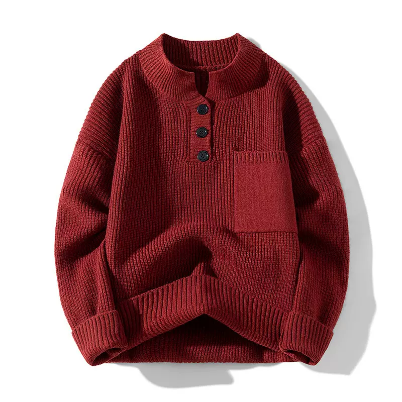 2025年新款秋冬季毛衣半高领纽扣毛衣针织衫男百搭毛衣外套Z318