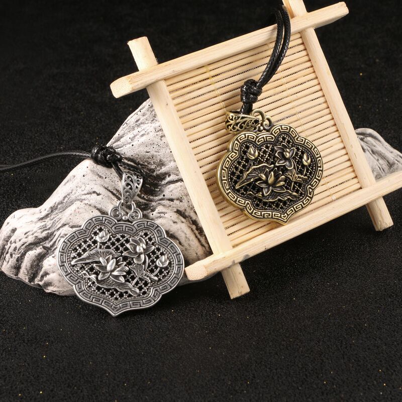 Thai silver lotus pond moonlight creative Chinese style brass pendant antique Chinese clothing photo tag material crafts wholesale