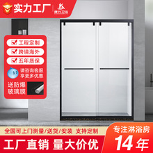 康兴极简窄边淋浴房一字型隔断浴室干湿分离玻璃双移门卫生间家用