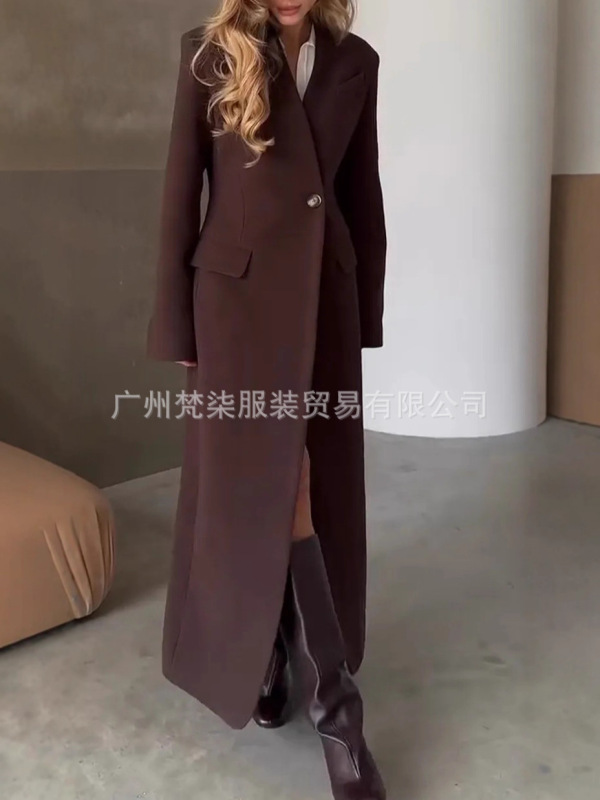 欧美跨境2025亚马逊TK爆款气质百搭长款西服大衣休闲开衫风衣外套|undefined