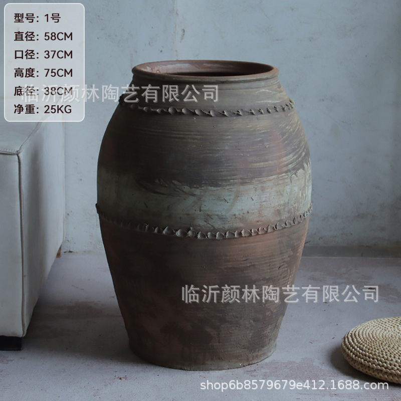 Gran olla de cerámica de aterrizaje cerámica gruesa cerámica de viento tranquilo cerámica decorativa de alojamiento cerámica de viento medieval botella de cerámica hecha a mano adornos de exhibición