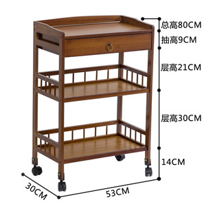 Home Kitchen Storage Rack Sideboard Multi-Functional Three-Layer Tea Trolley Mobile Dining Trolley Bamboo Wine Trolley