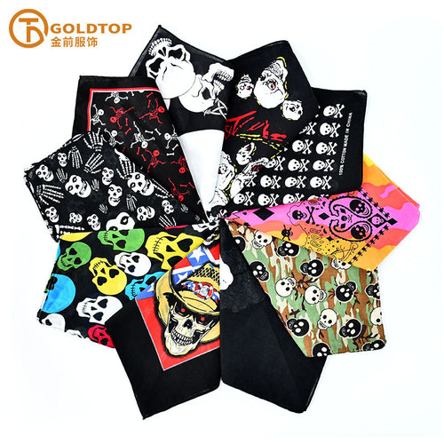 European and American Hip Hop Street Dance Skull Scarf Pure Cotton Men's and Women's Costume Headscarf Wholesale Halloween Ghost Head Printed Headscarf 