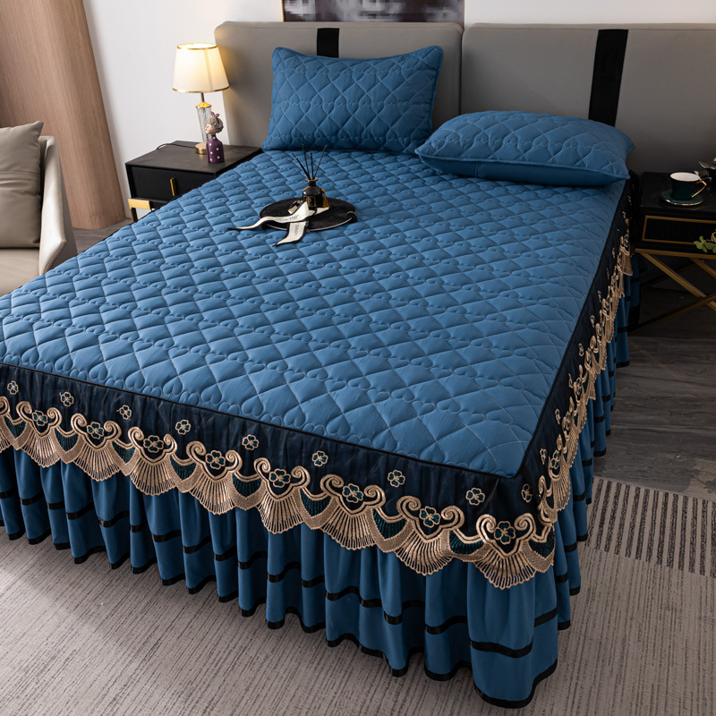 Nuevo algodón de clase A vestido de cama de algodón de soja bordado grueso cubierta de cama de una sola pieza 1,8 m doble almohada de tres piezas