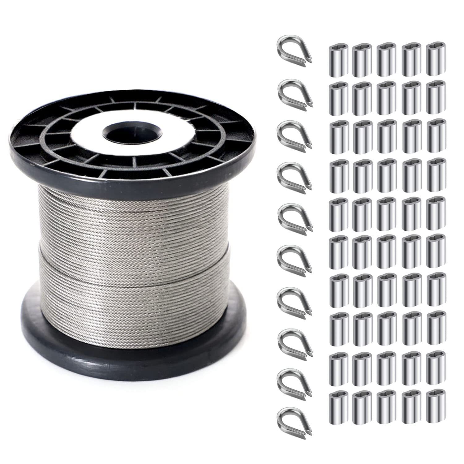 IDGGDI 164FT 乙烯基涂层图片挂线,2mm 不锈钢线线轴,带 50 个压