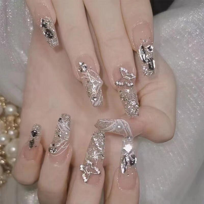 Spice Girls Popular Wear Armor Long Ice Love Flash Diamond Advanced Sense Nail Patch Finished Nail Pieces Wholesale
