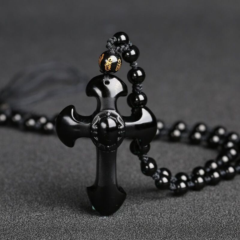 Obsidian Cross Pendant Pendant for Men and Women Couple Necklace Pendant Birthday Gift