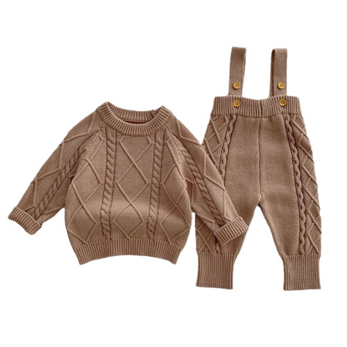  baby Korean style autumn and winter new twist knitted overalls suit male and female baby pullover sweater jumpsuit