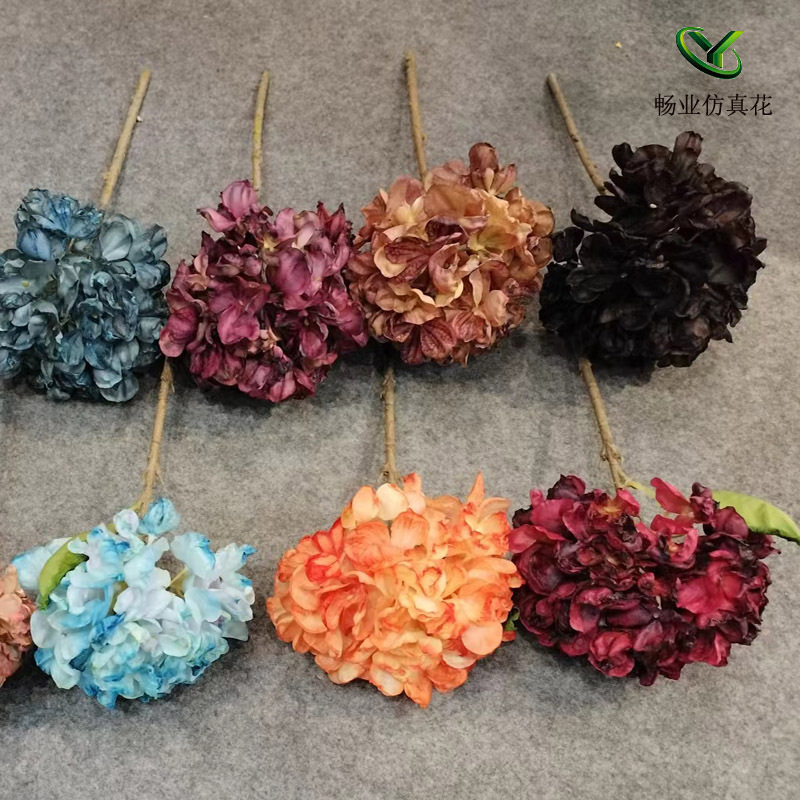 Hydrangea artificial flower roasted side burnt side single lollipop Hydrangea artificial silk flower wholesale manufacturers