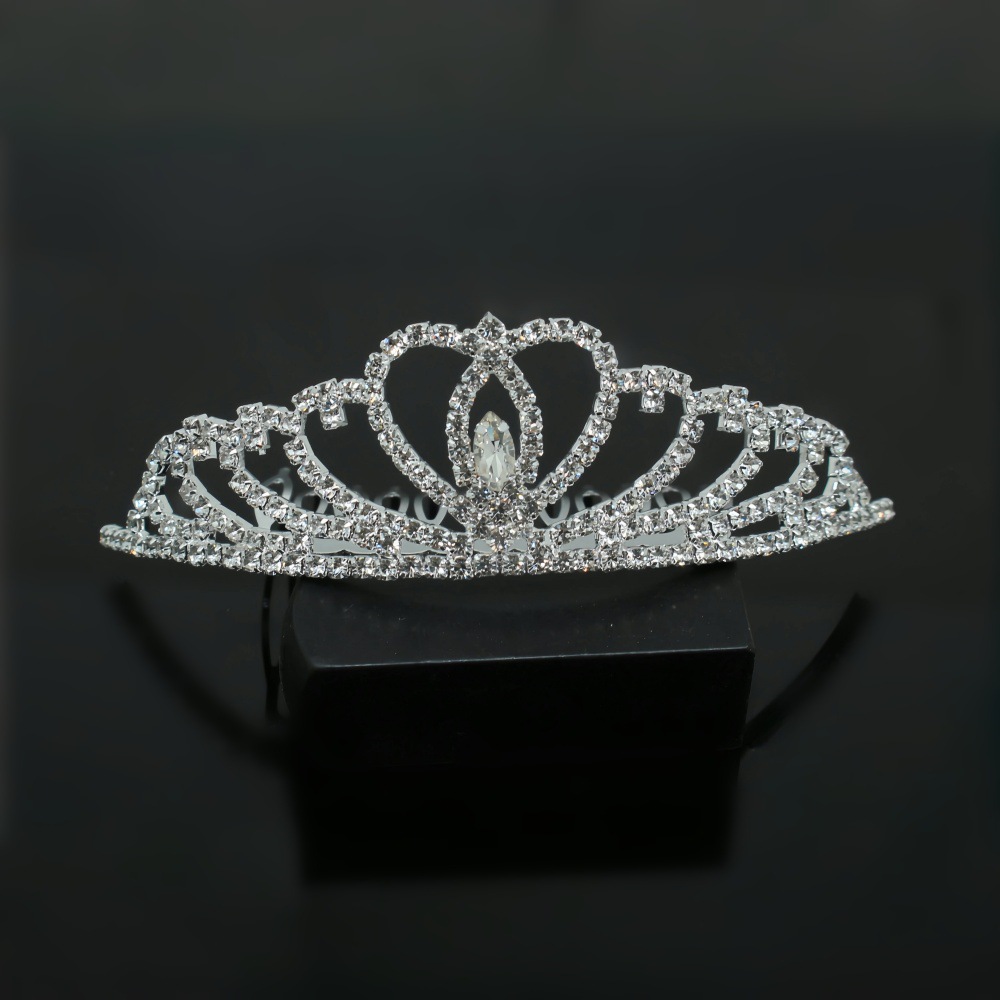 新款韩国水钻皇冠发饰女 时尚简约白色合金水晶王冠插梳新娘饰品