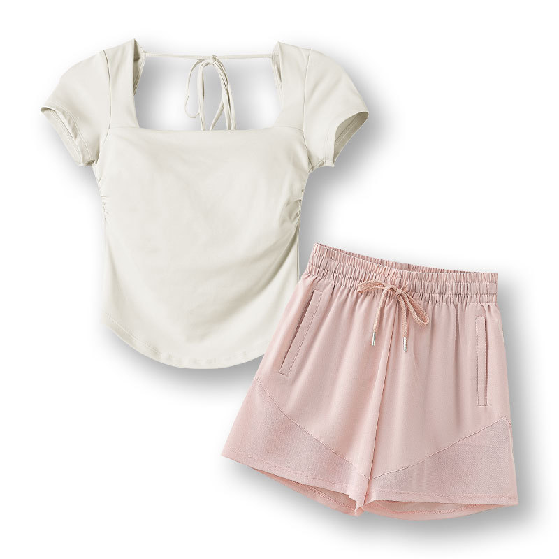 Yoga Suit Women's Pilates Training Clothes Summer Slim Elegant Short-Sleeved Gym Running Shorts Quick-Drying Outdoor