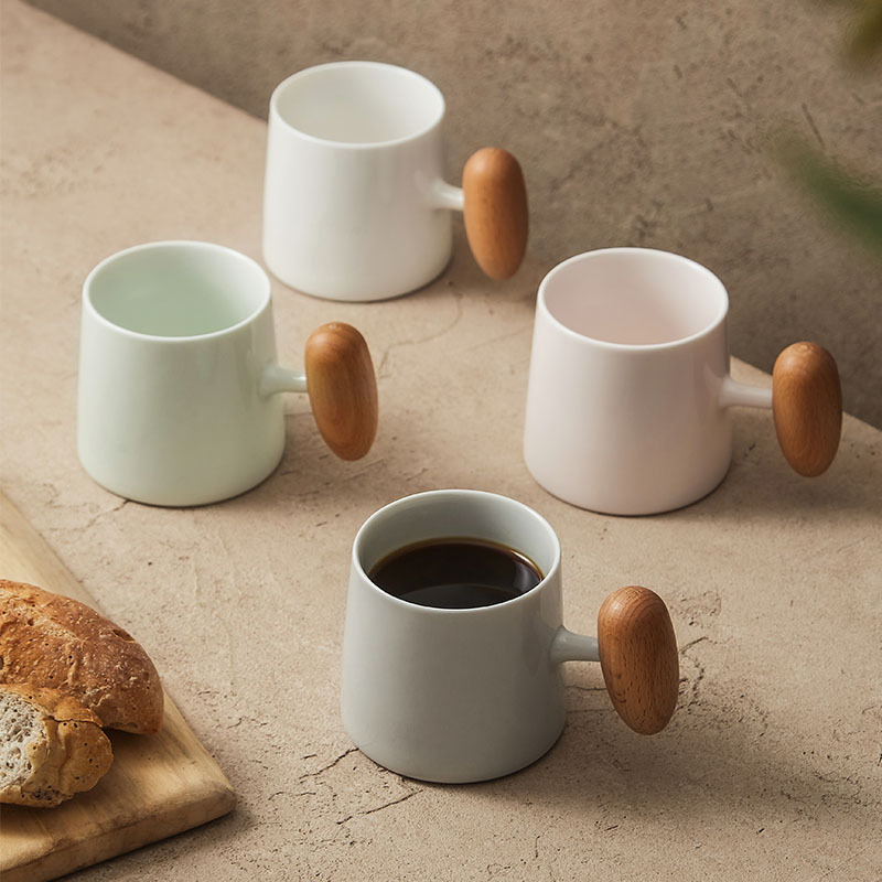 Estilo ins simple oficina de Morandi hermosa taza de café mango de madera taza de cerámica taza de pareja regalo