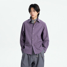 ATBORDER 2025秋季新款日系纯色抽褶休闲衬衫时尚情侣百搭衬衣男