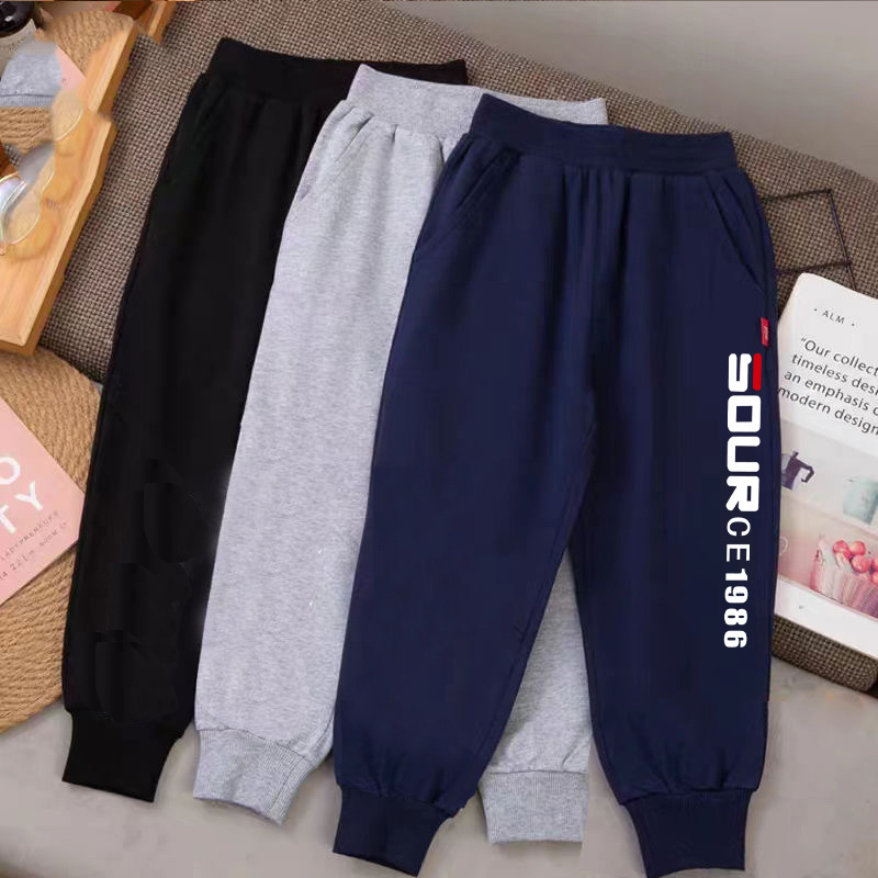 Ready-Made Cross-Border Children's Pure Cotton Sweatpants, Men's Sports Trousers, Children's Anti-Mosquito Trousers, Student School Uniform Trousers