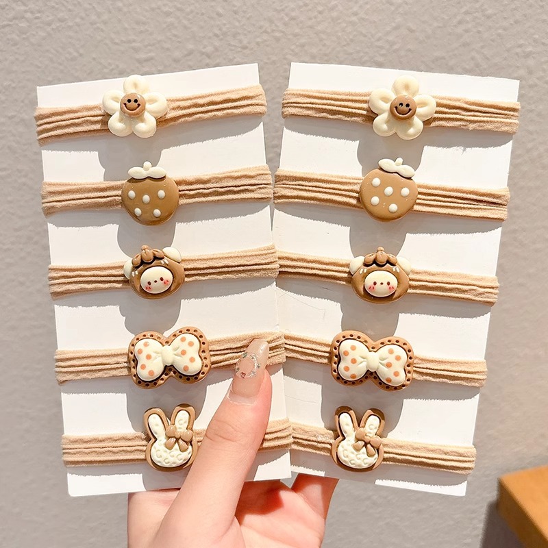 Niños leche curry lindo dibujo animado cuerda de cabello de alta elasticidad no daña correa de cabello de niñas cuerda de cabello de cola de caballo alta anillo de cabello