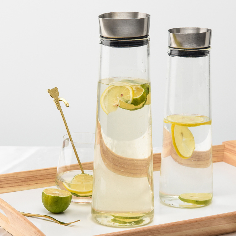 Stainless Steel Lid Anti-side Leakage Cold Kettle Straight Tall Borosilicate Glass Cold Kettle Water Bottle Large Capacity Lemonade Cup