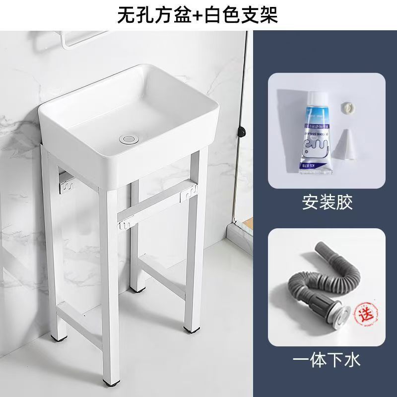 バルコニーセラミック洗面柱洗面台床置き型厚いスチールフレーム一体型洗面台屋外洗面台トイレ洗面台|undefined