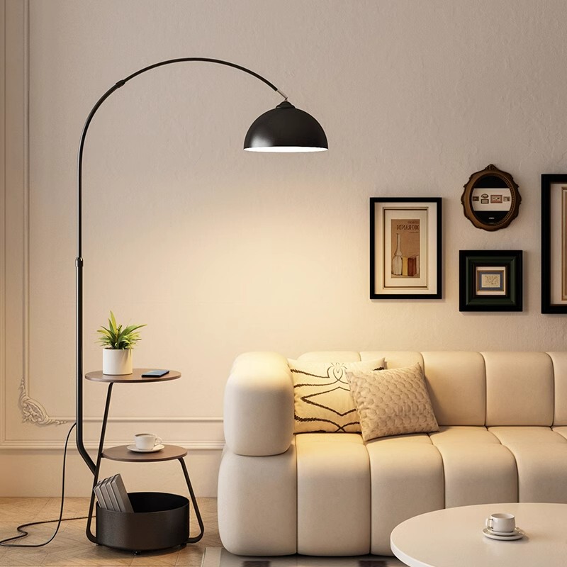 Fishing-Themed Floor Lamp with Storage Shelf, Vintage Style for Living Room Next to Sofa, Integrated Table Lamp with a High-End Feel for Bedroom Bedside