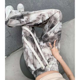 扎染直筒凉凉休闲裤女高腰夏薄款大码胖mm宽松显瘦垂坠感阔腿裤子
