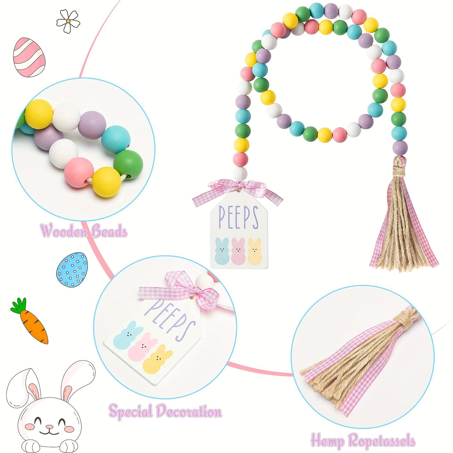 Casa de Pascua adornos madera 6 colores borla cuentas con cuerda estilo conejo marca decoración del hogar partido