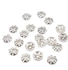 跨境批發藏銀配件6mm復古合金手鍊珠托藏銀花托鋅合金隔珠配件