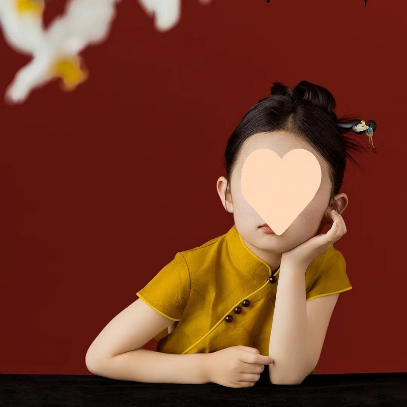 2025新提花儿童旗袍透气舒适生日礼服夏季连衣裙纯色气质女孩旗袍