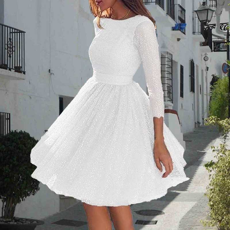 2025 verano transfronterizo nuevo estilo vestido de manga larga de moda de mujer europea y americana vestido de cóctel de cintura alta vestido de noche